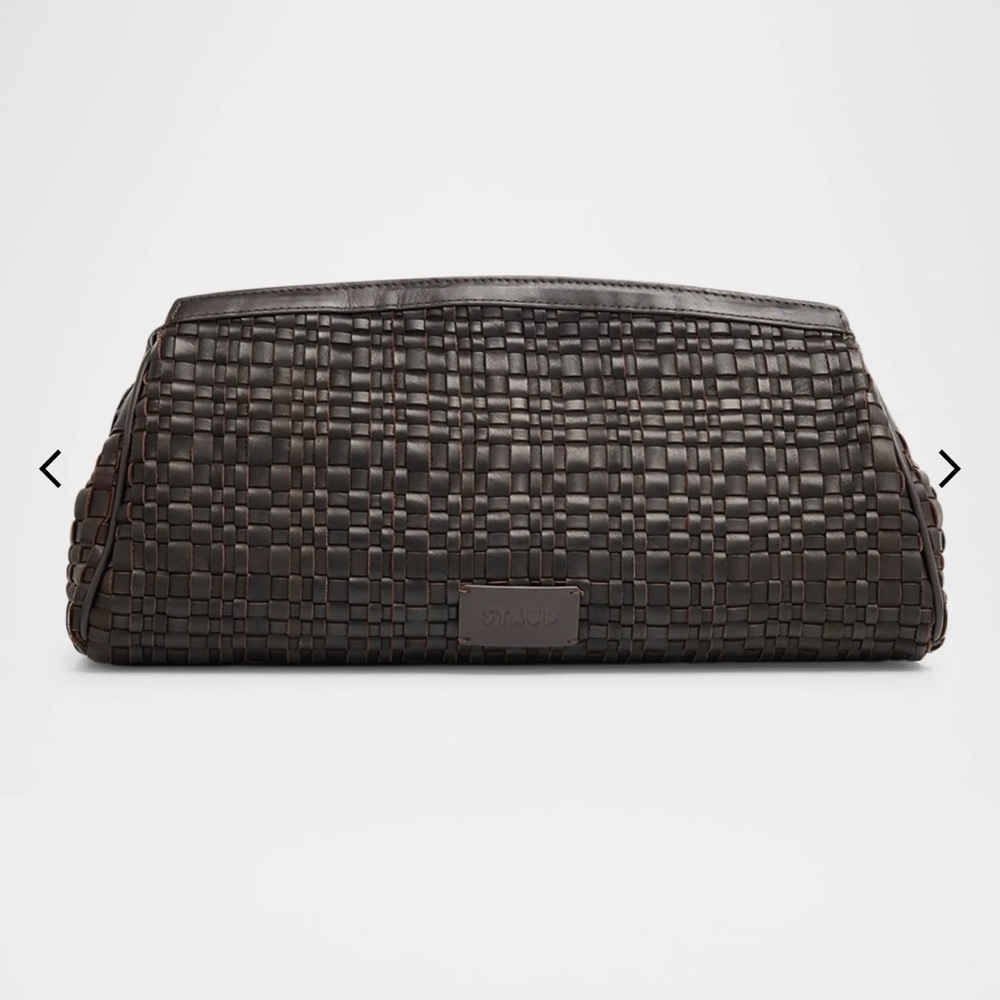 STAUD Brown Woven Leather Clutch Bag
